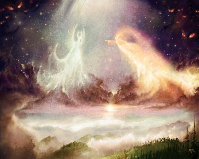 Angelic Figures in Sky — Purple