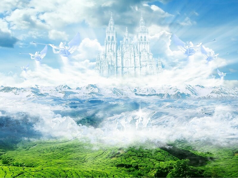 Angelic Figures in Sky — White