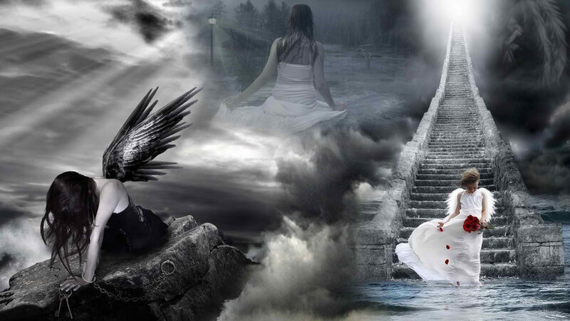 Angelic Figures on a Bridge