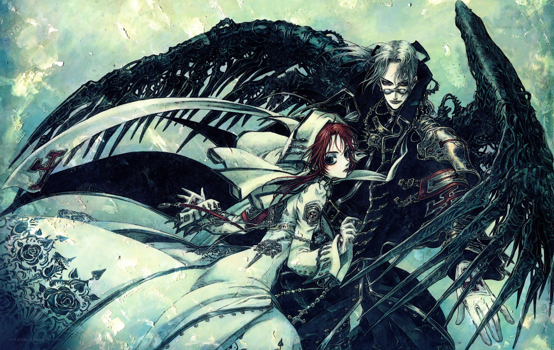 Angelic figures with dark wings