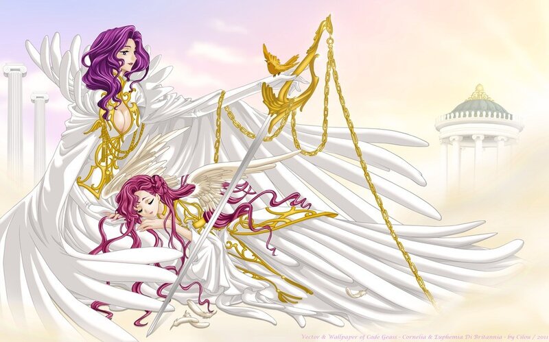 Angelic figures with golden scales