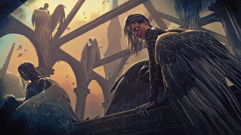 Angelic Figures with Wings — Orange