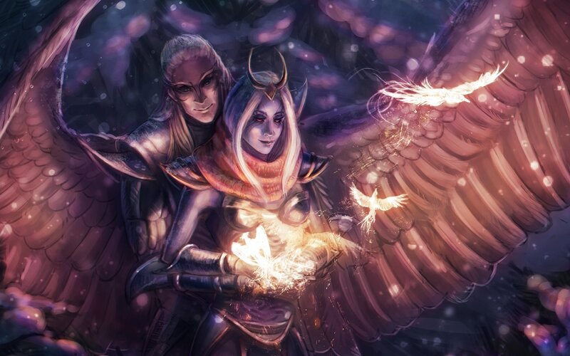 Angelic Figures with Wings — Purple, Dramatic