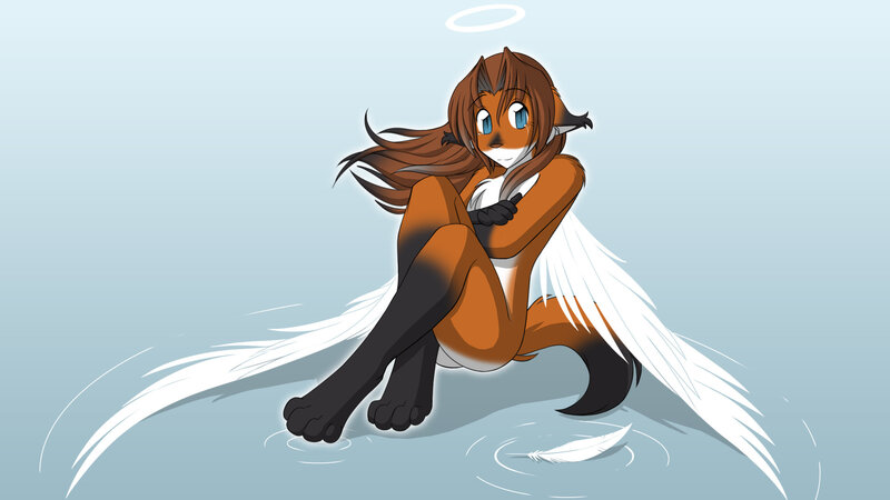 angelic fox girl sitting