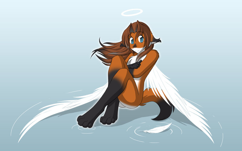 angelic fox girl sitting