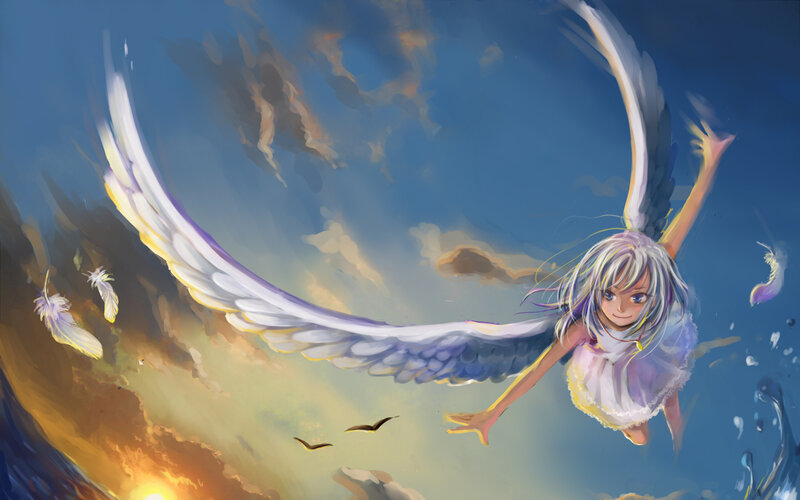 Angelic Girl Flying — Blue, Serene