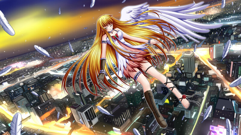 Angelic Girl Flying over City