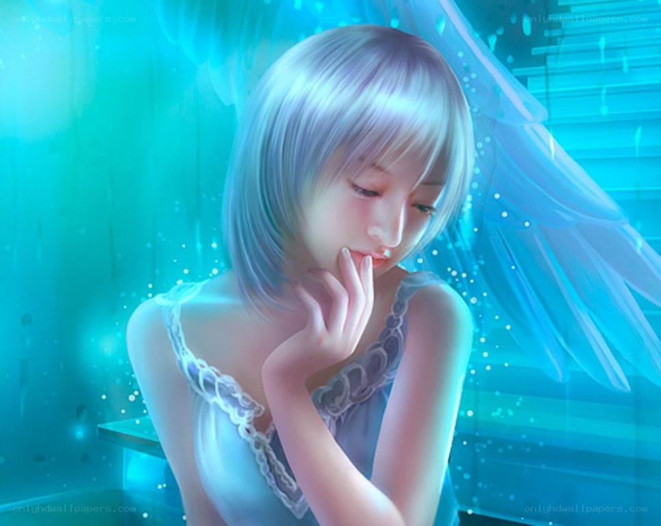 angelic girl in blue light