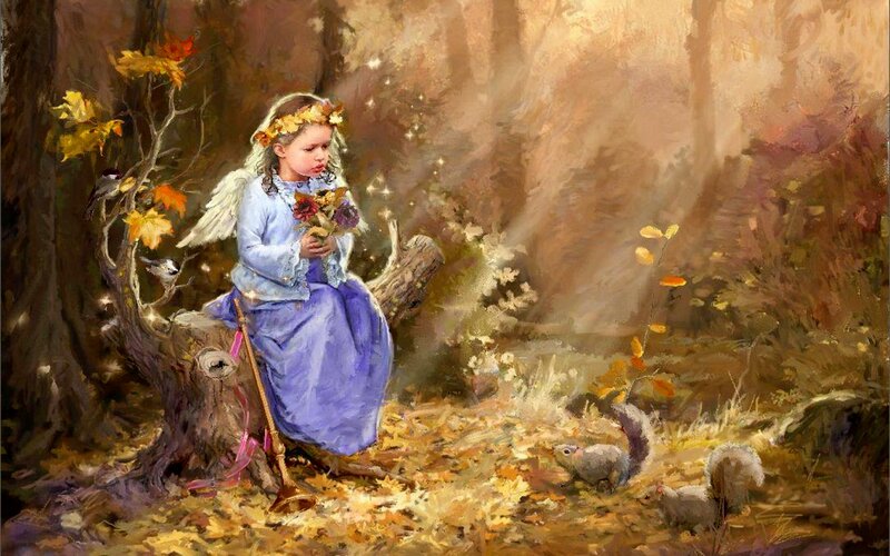 Angelic Girl in Forest — Purple