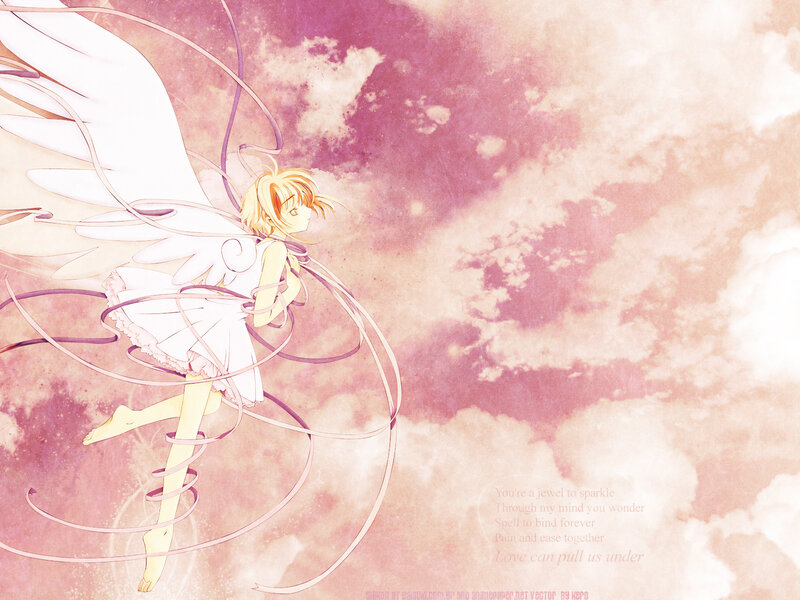 angelic girl in pink sky