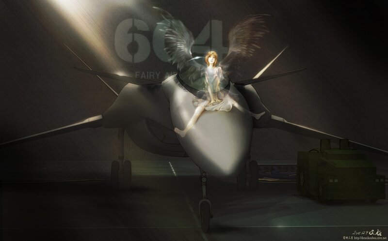 angelic girl on jet aircraft