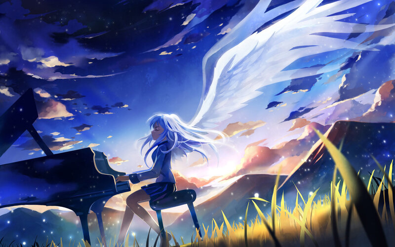 Angelic Girl Playing Piano — Blue
