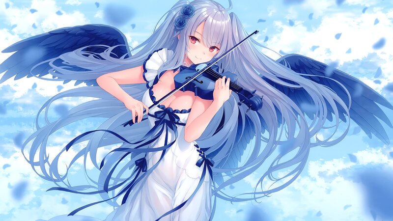 Angelic Girl Playing Violin — Blue