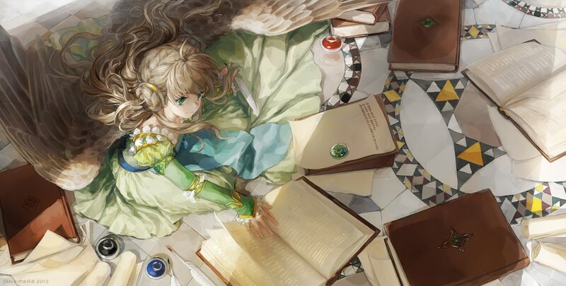 Angelic Girl Reading Books — Green