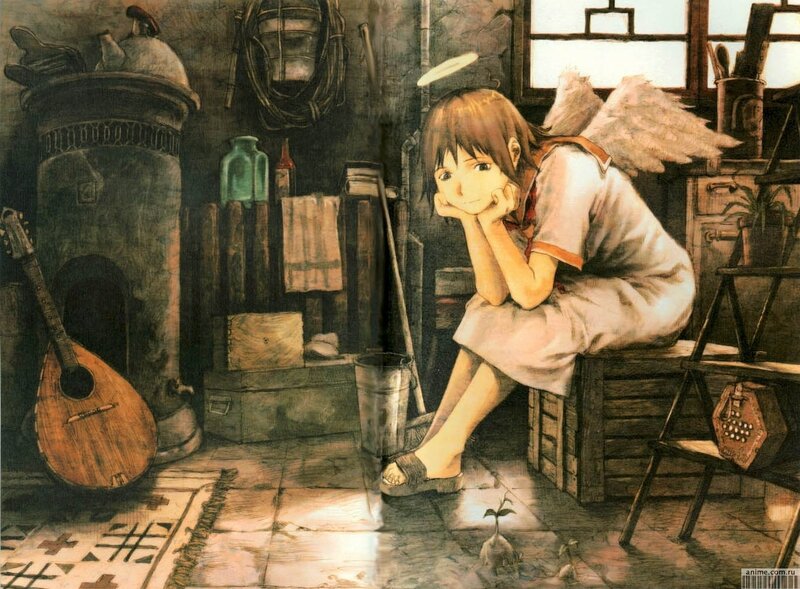 Angelic Girl Sitting — Brown, Melancholic