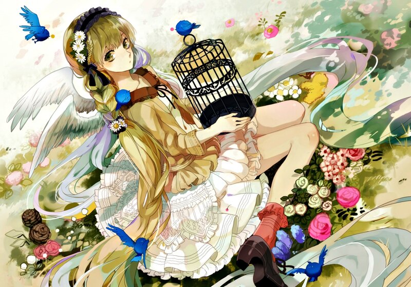 Angelic Girl with Birdcage — White