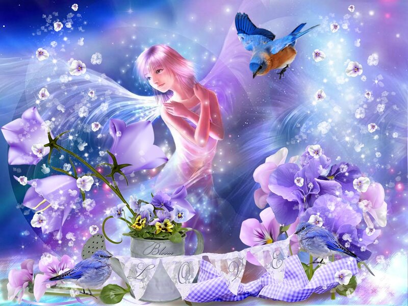 Angelic Girl with Birds — Purple