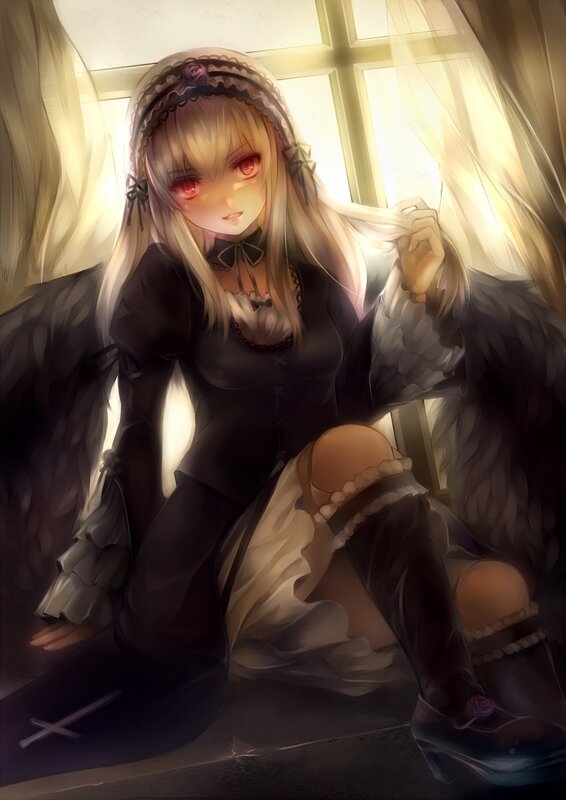 angelic girl with red eyes