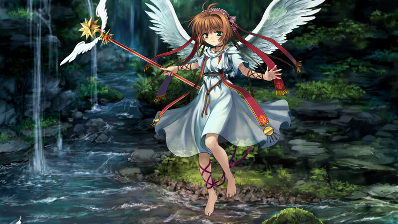 angelic girl with staff in forest