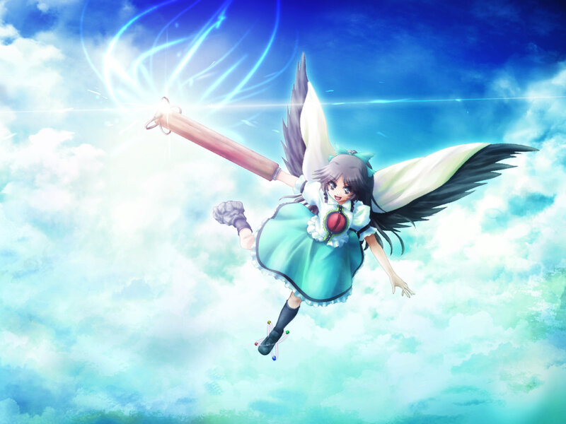 angelic girl with staff in sky