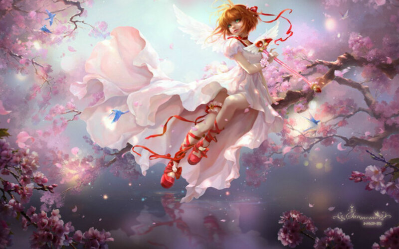 Angelic Girl with Staff — Pink, Serene