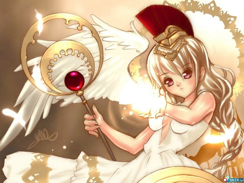 Angelic Girl with Staff — White, Dramatic