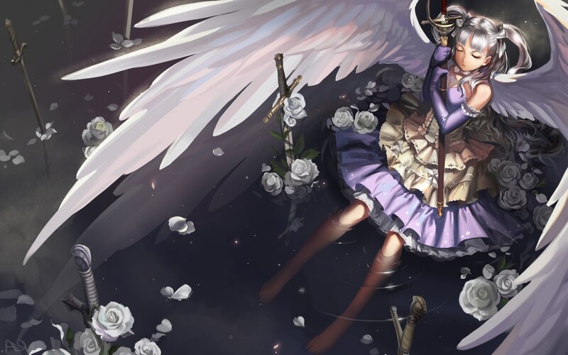 Angelic Girl with Sword — Purple, Dramatic