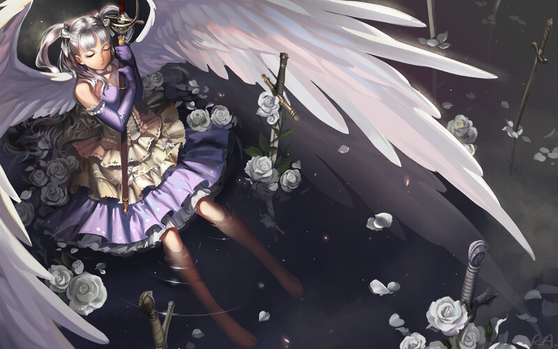 Angelic Girl with Sword — Purple