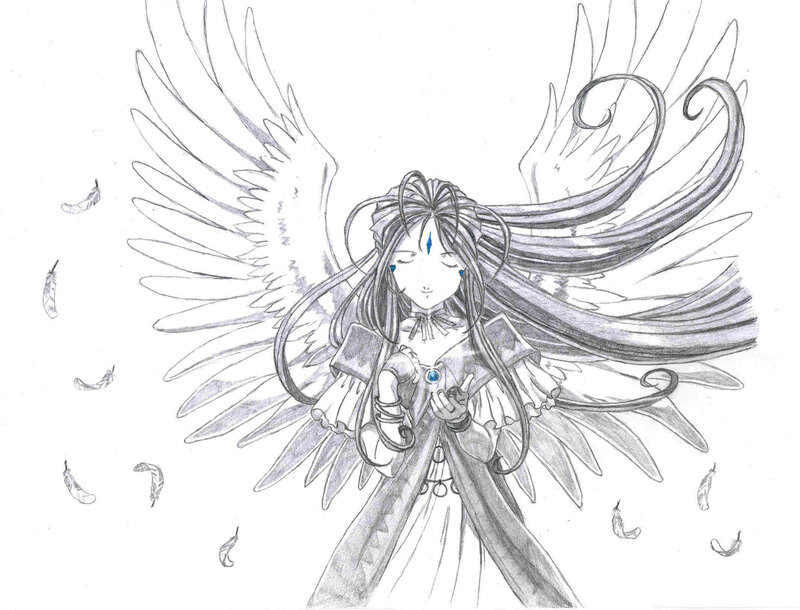 Angelic Girl with Wings — Black, Serene, Manga