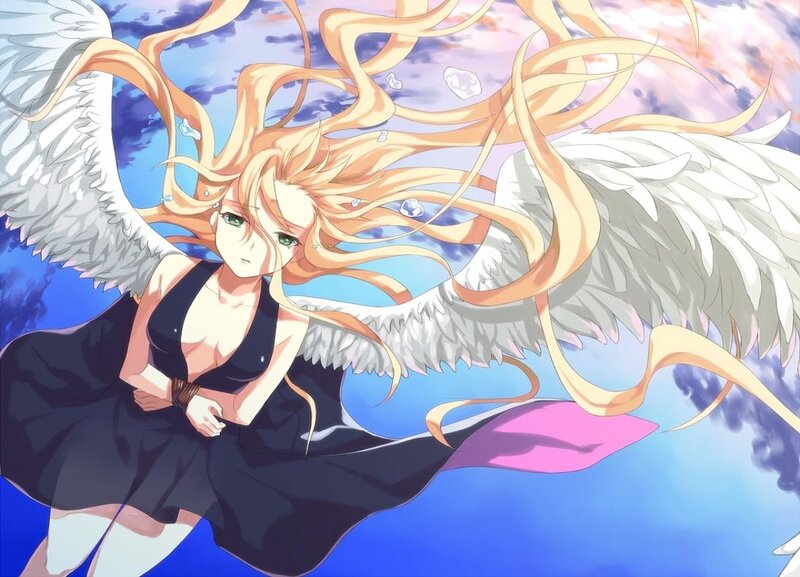 Angelic Girl with Wings — Blue, Dramatic, Anime, Long Hair