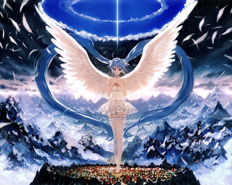 Angelic Girl with Wings — Blue, Dramatic, Anime