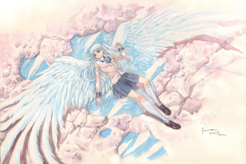 Angelic Girl with Wings — Blue, Dramatic, Illustration