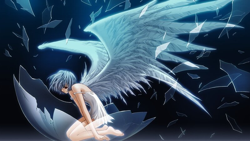 Angelic Girl with Wings — Blue, Dramatic, Night, Anime