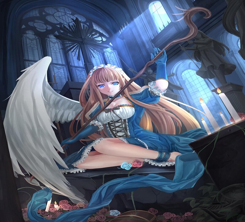 Angelic Girl with Wings — Blue, Dramatic, Night, Digital Art