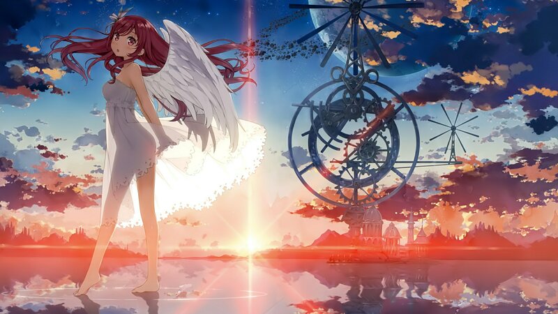 Angelic Girl with Wings — Blue, Dramatic, Sunset, Digital Art
