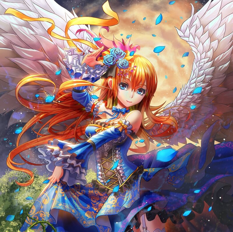 Angelic Girl with Wings — Blue, Dramatic, Sunset