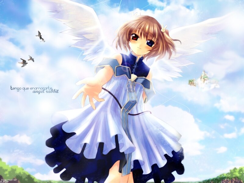 Angelic Girl with Wings — Blue, Serene, Afternoon, Anime
