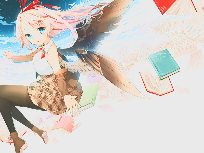 Angelic Girl with Wings — Blue, Serene, Anime, Books