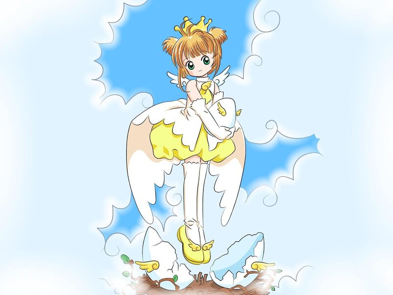 Angelic Girl with Wings — Blue, Serene, Anime, Crown
