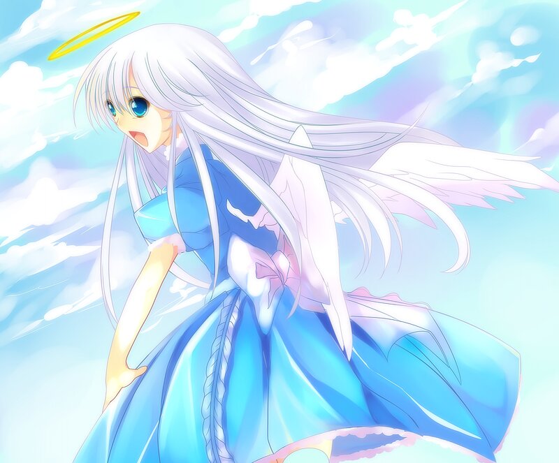 Angelic Girl with Wings — Blue, Serene, Anime, Halo
