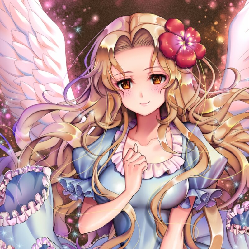 Angelic Girl with Wings — Blue, Serene, Night, Anime, Flower