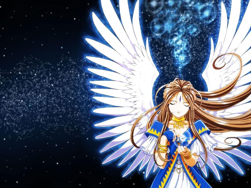 Angelic Girl with Wings — Blue, Serene, Night, Anime, Stars, Magic