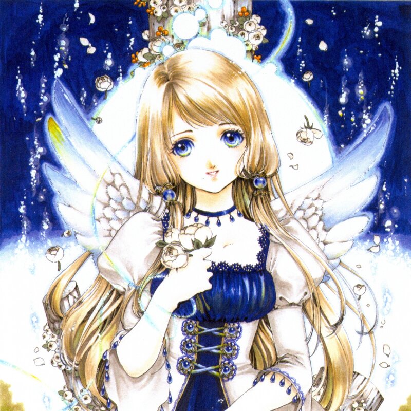 Angelic Girl with Wings — Blue, Serene, Night, Manga