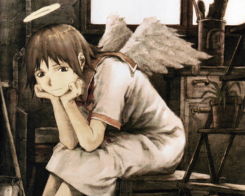 Angelic Girl with Wings — Brown, Melancholic, Anime