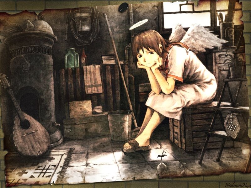 Angelic Girl with Wings — Brown, Melancholic