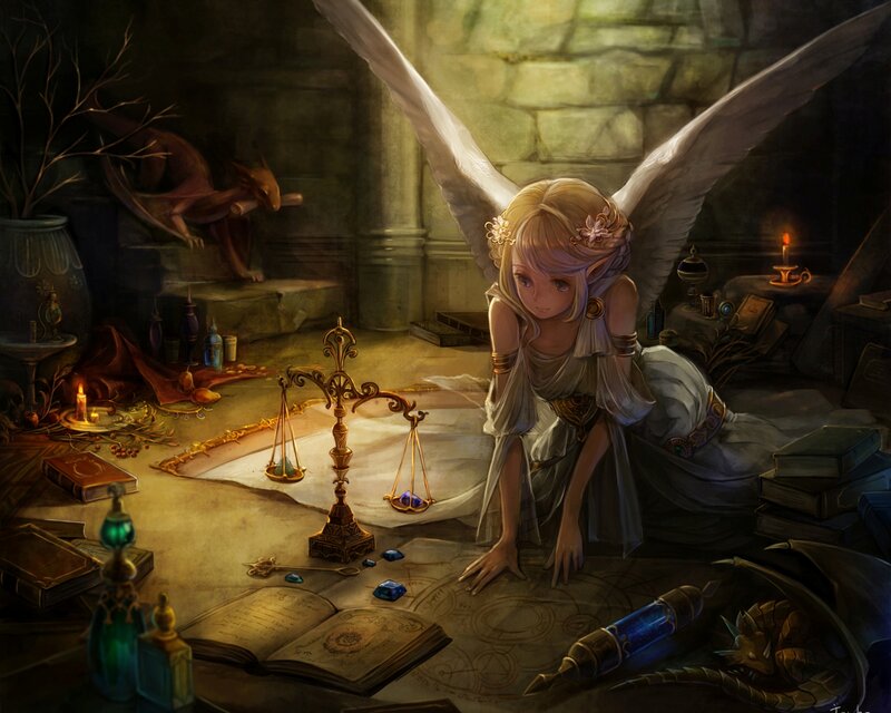 Angelic Girl with Wings — Gold, Dramatic, Night
