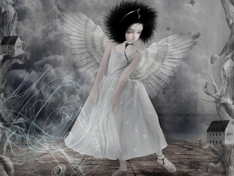 Angelic Girl with Wings — Gray