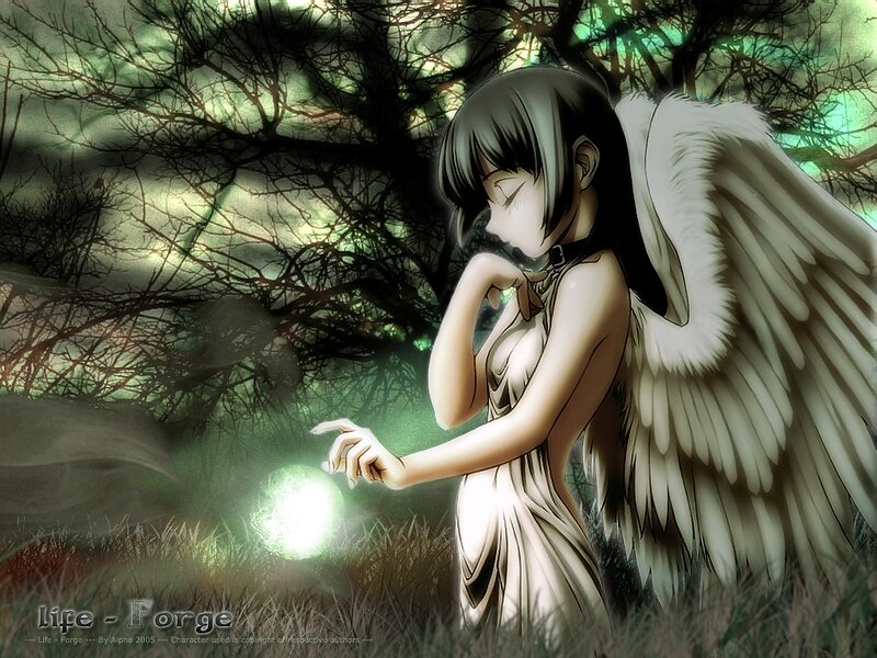 Angelic Girl with Wings — Green, Mysterious