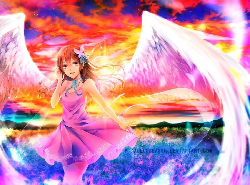 Angelic Girl with Wings — Pink, Dramatic, Sunset