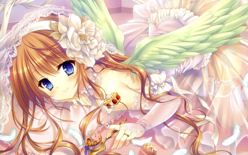 Angelic Girl with Wings — Pink, Dreamy, Anime